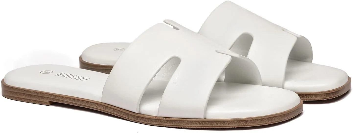 Rihero Women's Dressy Flat Sandals Comfortable Slip On Leather Slide Sandals