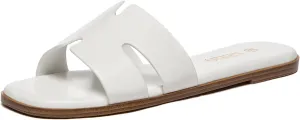 Rihero Women's Dressy Flat Sandals Comfortable Slip On Leather Slide Sandals