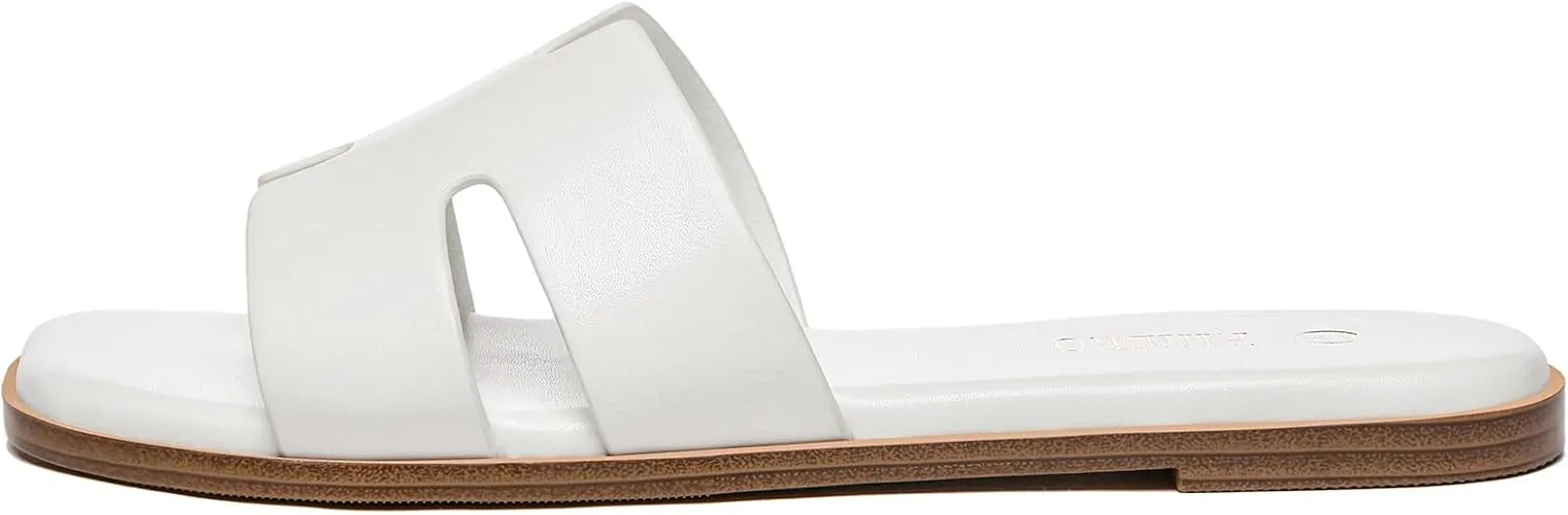 Rihero Women's Dressy Flat Sandals Comfortable Slip On Leather Slide Sandals