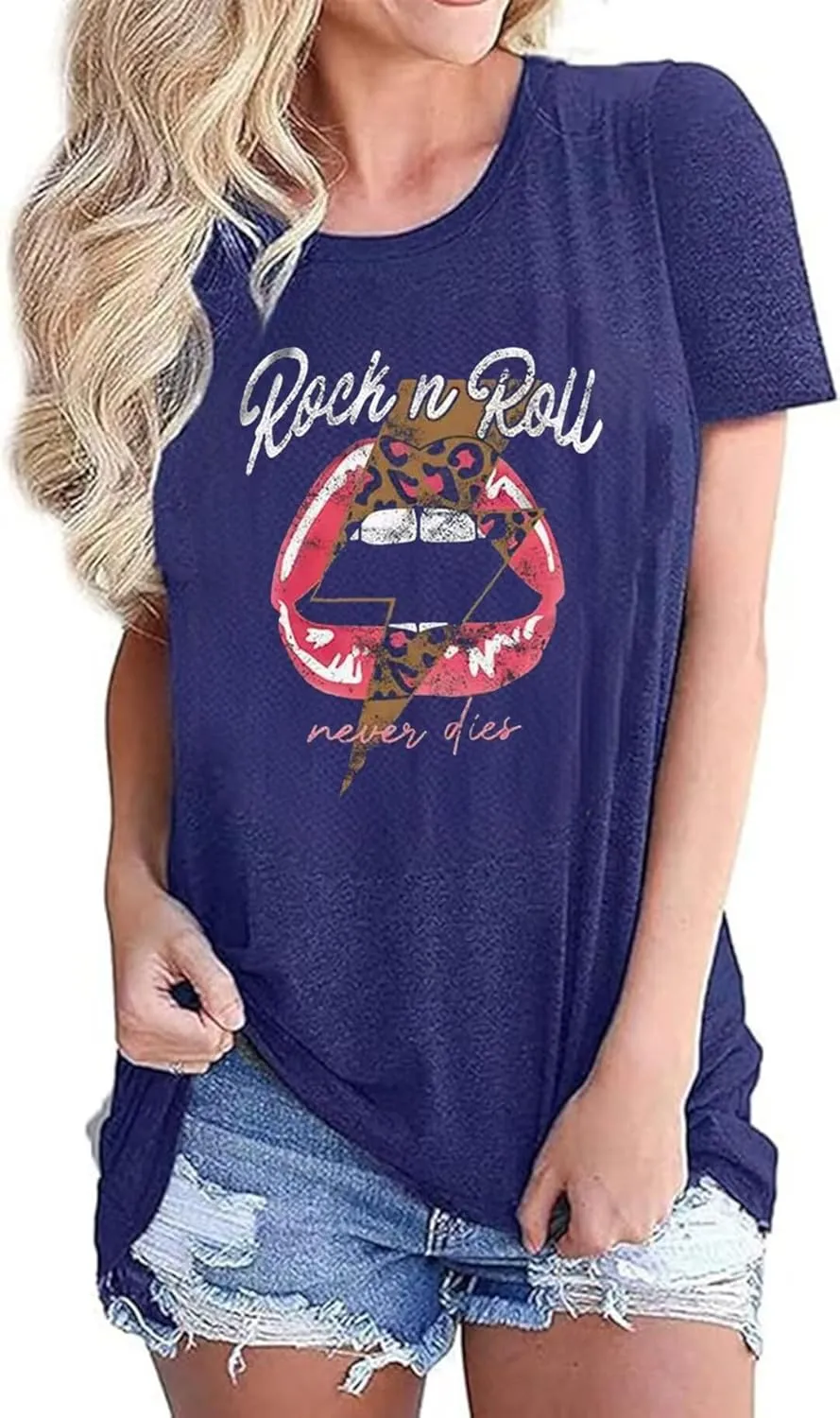 Rock N Roll Shirt Women Vintage Rock Music Graphic Shirt Country Music Tee Funny Letter Printed Casual Short Sleeve Tops