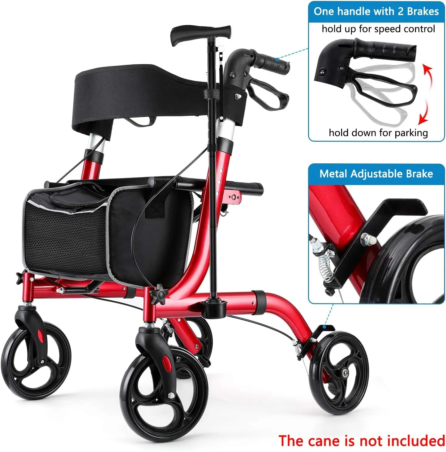 Rollator Walkers for Seniors- Rollator Walker with Seat 8" Wheels- Easy Folding Senior Walker with Padded Backrest- Lightweight Mobility Walking Aid for Adult Elderly, Aluminum Frame, Red