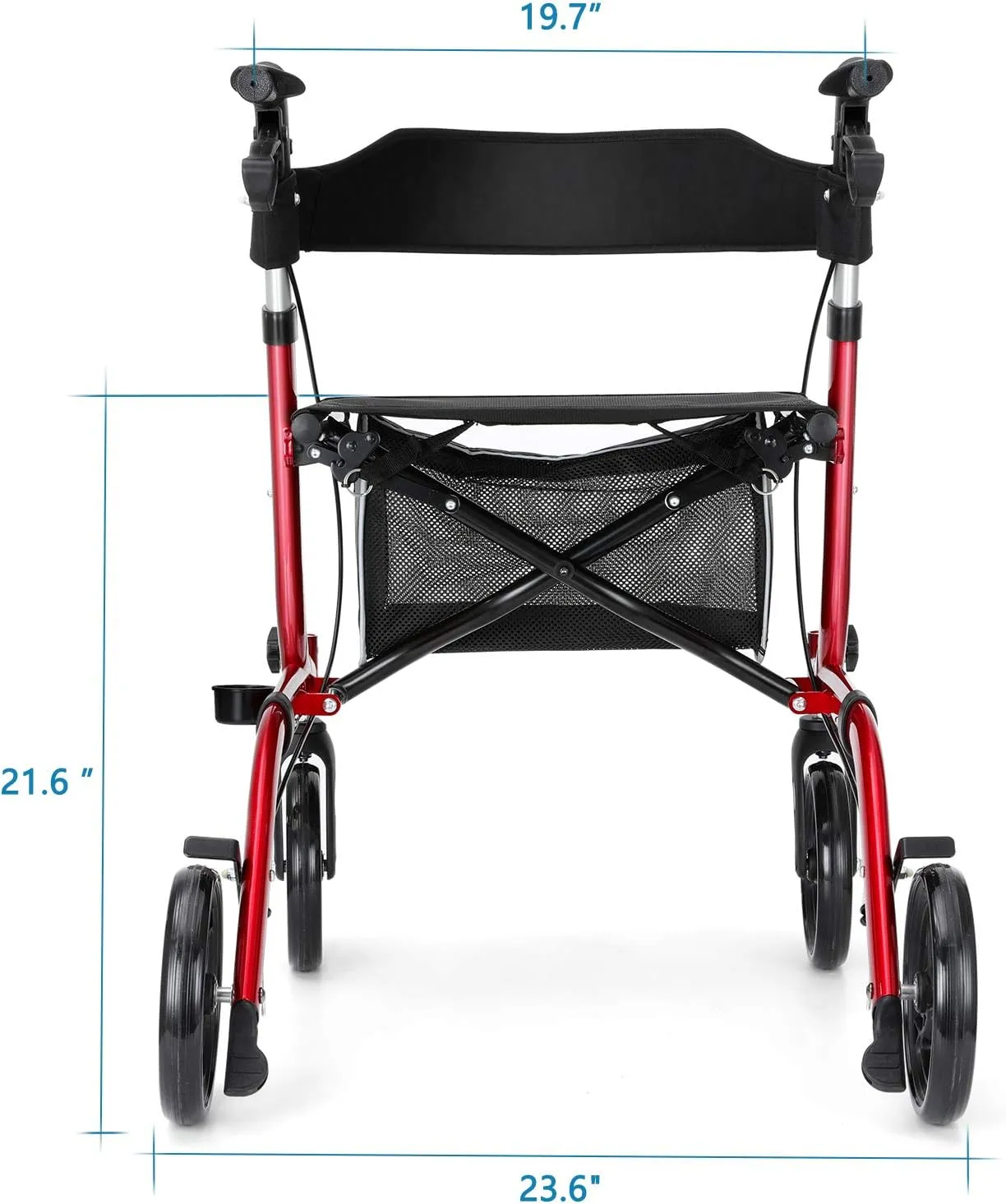 Rollator Walkers for Seniors- Rollator Walker with Seat 8" Wheels- Easy Folding Senior Walker with Padded Backrest- Lightweight Mobility Walking Aid for Adult Elderly, Aluminum Frame, Red