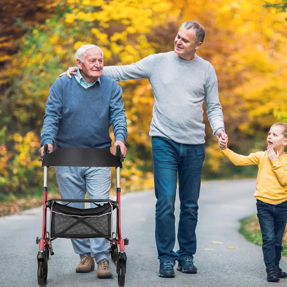 Rollator Walkers for Seniors- Rollator Walker with Seat 8" Wheels- Easy Folding Senior Walker with Padded Backrest- Lightweight Mobility Walking Aid for Adult Elderly, Aluminum Frame, Red