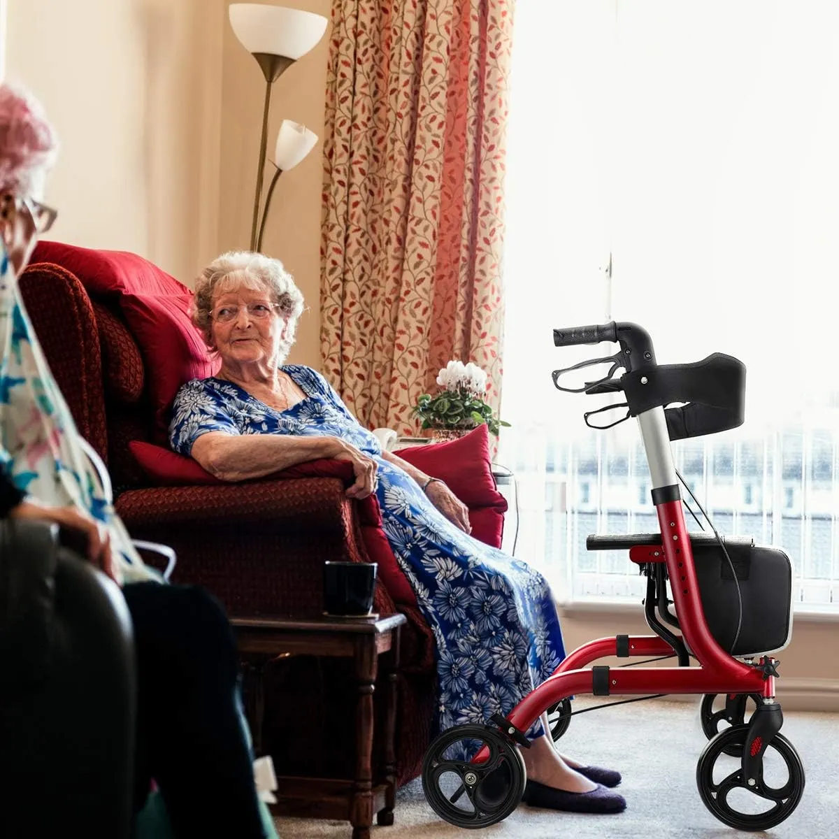 Rollator Walkers for Seniors- Rollator Walker with Seat 8" Wheels- Easy Folding Senior Walker with Padded Backrest- Lightweight Mobility Walking Aid for Adult Elderly, Aluminum Frame, Red