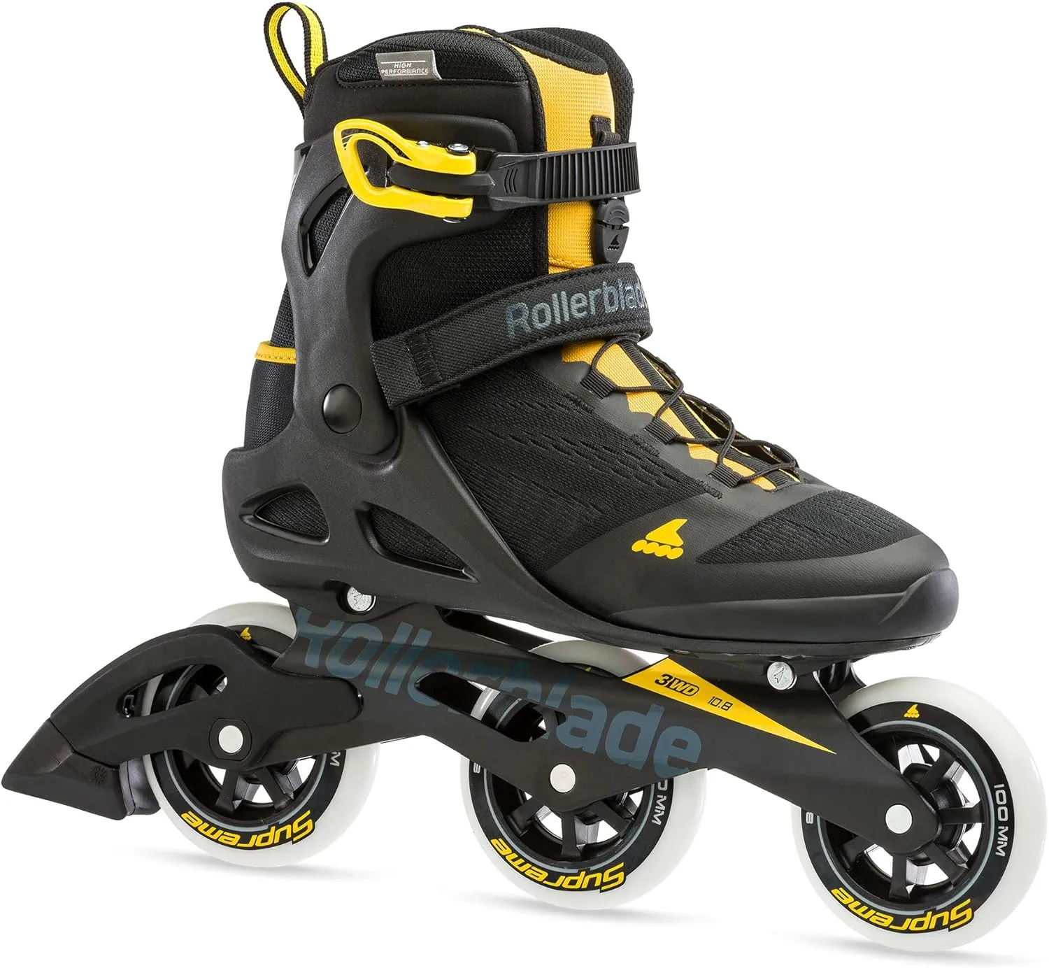 Rollerblade Macroblade 100 3WD Mens Adult Fitness Inline Skate, Black and Saffron Yellow, Performance Inline Skates