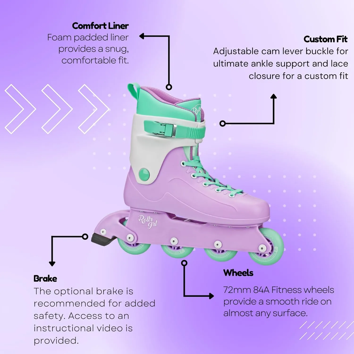 Rollr GRL Ocean Shore Inline Skates by Pacer | Skates for Women & Men | Indoor Outdoor Skates