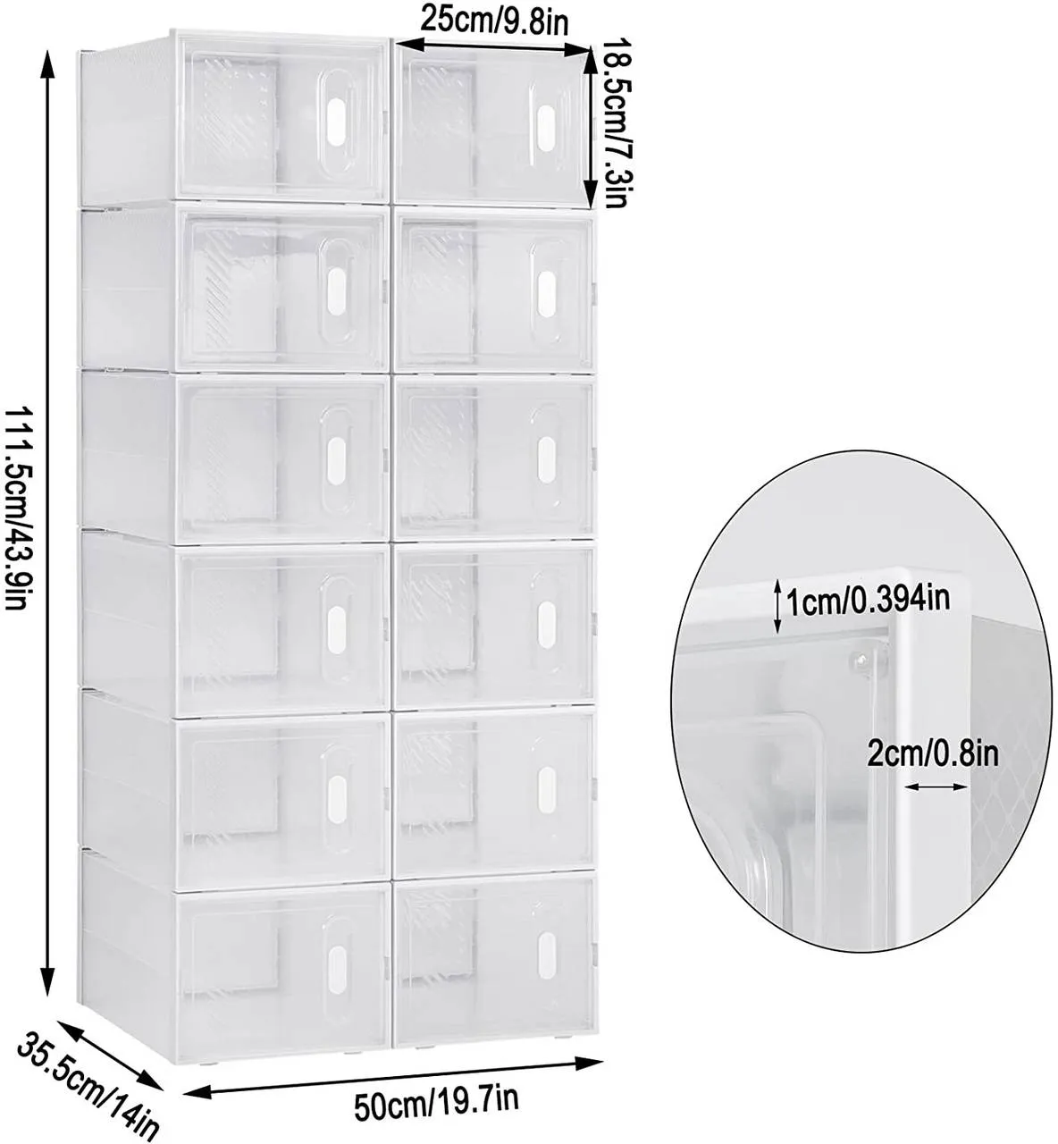Rootz 18 Set Plastic Shoe Boxes - Stackable Shoe Organizers - Transparent Storage Containers - Durable Plastic - 25cm x 18.5cm x 35.5cm
