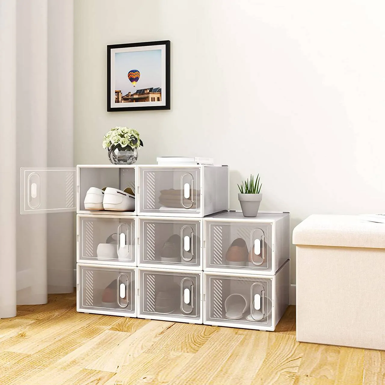 Rootz 18 Set Plastic Shoe Boxes - Stackable Shoe Organizers - Transparent Storage Containers - Durable Plastic - 25cm x 18.5cm x 35.5cm