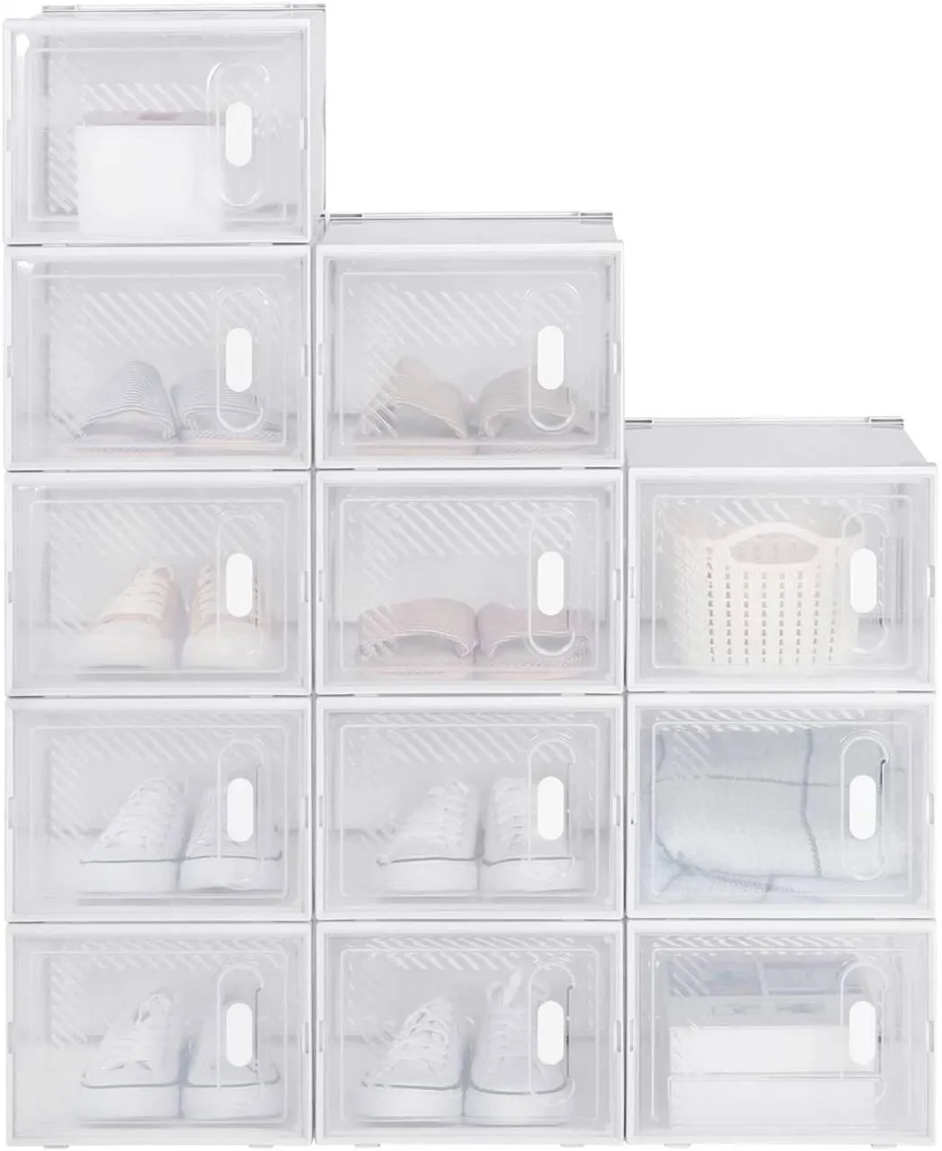 Rootz 18 Set Plastic Shoe Boxes - Stackable Shoe Organizers - Transparent Storage Containers - Durable Plastic - 25cm x 18.5cm x 35.5cm
