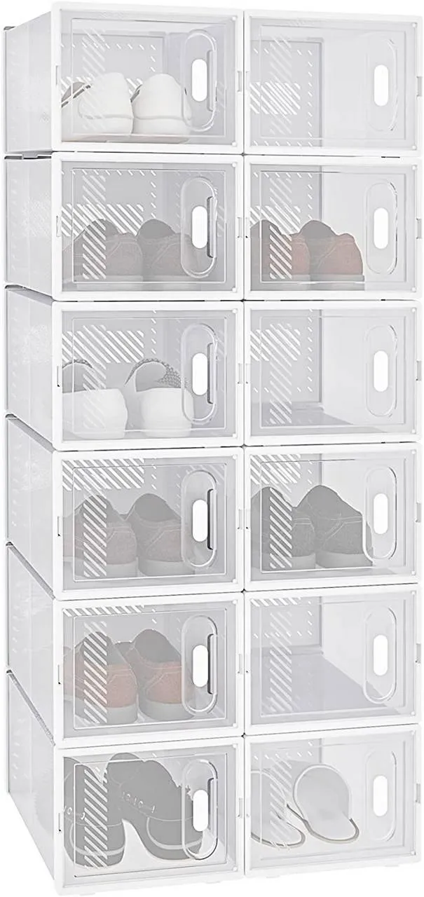 Rootz 18 Set Plastic Shoe Boxes - Stackable Shoe Organizers - Transparent Storage Containers - Durable Plastic - 25cm x 18.5cm x 35.5cm