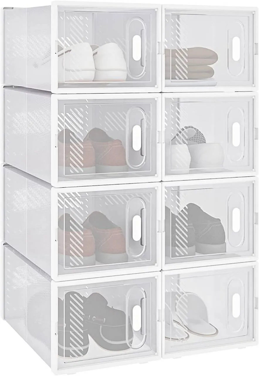Rootz 18 Set Plastic Shoe Boxes - Stackable Shoe Organizers - Transparent Storage Containers - Durable Plastic - 25cm x 18.5cm x 35.5cm