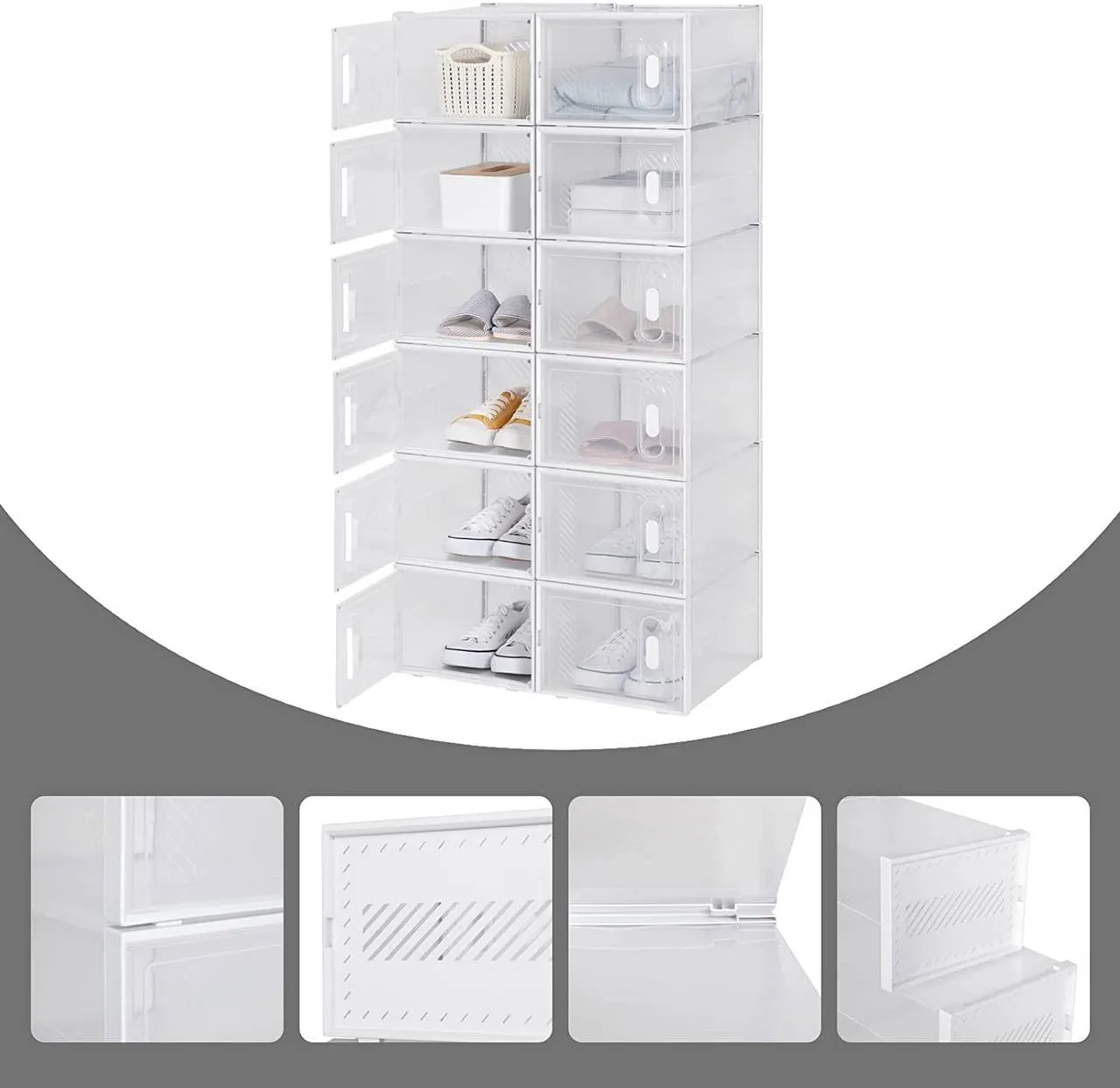 Rootz 18 Set Plastic Shoe Boxes - Stackable Shoe Organizers - Transparent Storage Containers - Durable Plastic - 25cm x 18.5cm x 35.5cm
