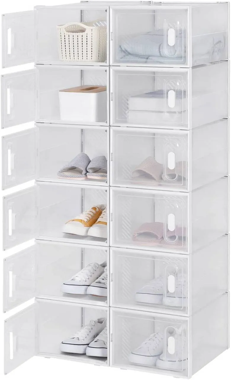 Rootz 18 Set Plastic Shoe Boxes - Stackable Shoe Organizers - Transparent Storage Containers - Durable Plastic - 25cm x 18.5cm x 35.5cm