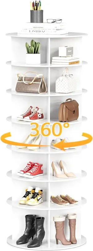Rotating Shoe Rack 7 Tier Rotating Shoe Rack Freestanding 360° Rotating Shoe Handbag Display Organizer Easy to Assemble Space Saving Available, Suitable for Entryway Closet