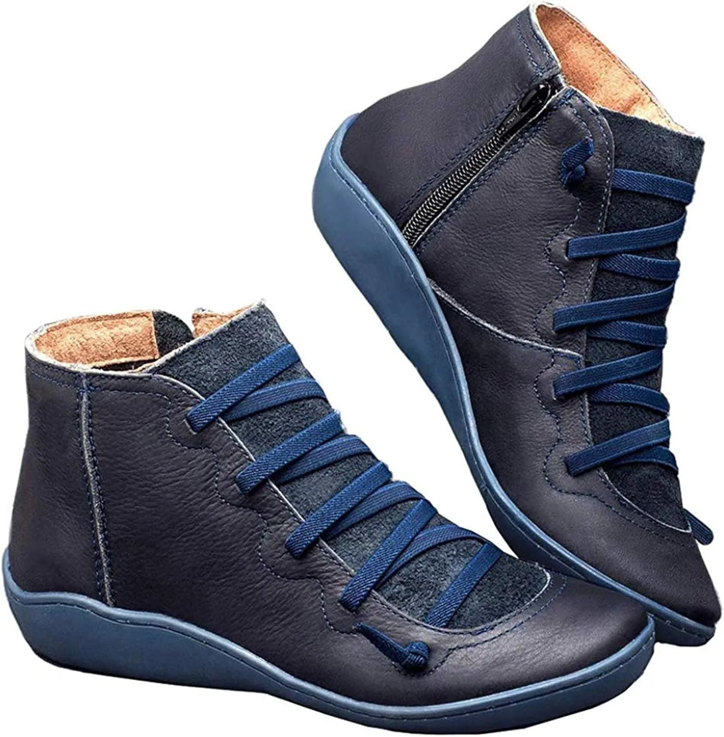 Ru Sweet Women's Arch Support Boots Comfy Lace Up Flat Heel Ankle Booties
