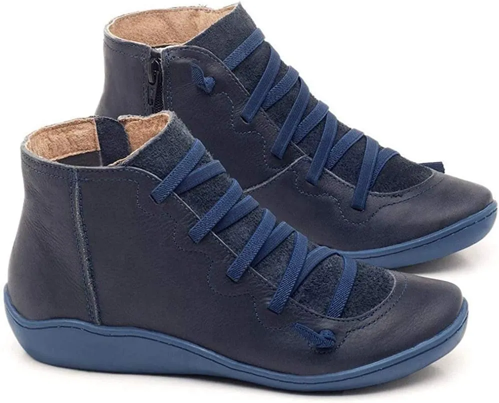 Ru Sweet Women's Arch Support Boots Comfy Lace Up Flat Heel Ankle Booties