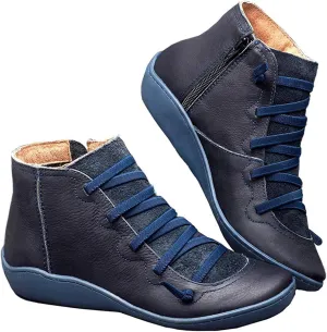 Ru Sweet Women's Arch Support Boots Comfy Lace Up Flat Heel Ankle Booties