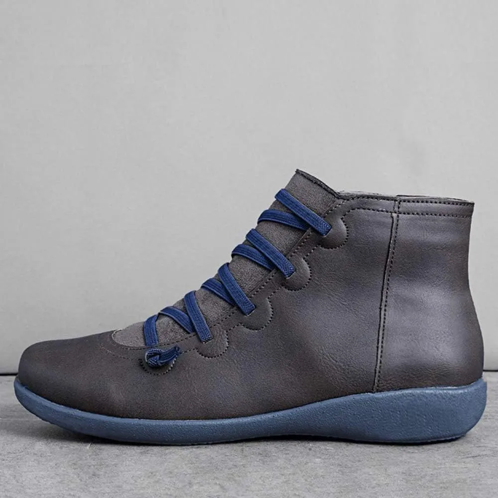 Ru Sweet Women's Arch Support Boots Comfy Lace Up Flat Heel Ankle Booties
