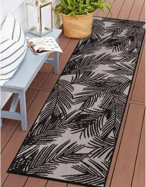 Rugshop Contemporary Distressed Leaves Textured Flat Weave Easy Cleaning Outdoor Rugs for Deck,Patio,Backyard Indoor/Outdoor Indoor/Outdoor Runner Rug 2' x 7' Black