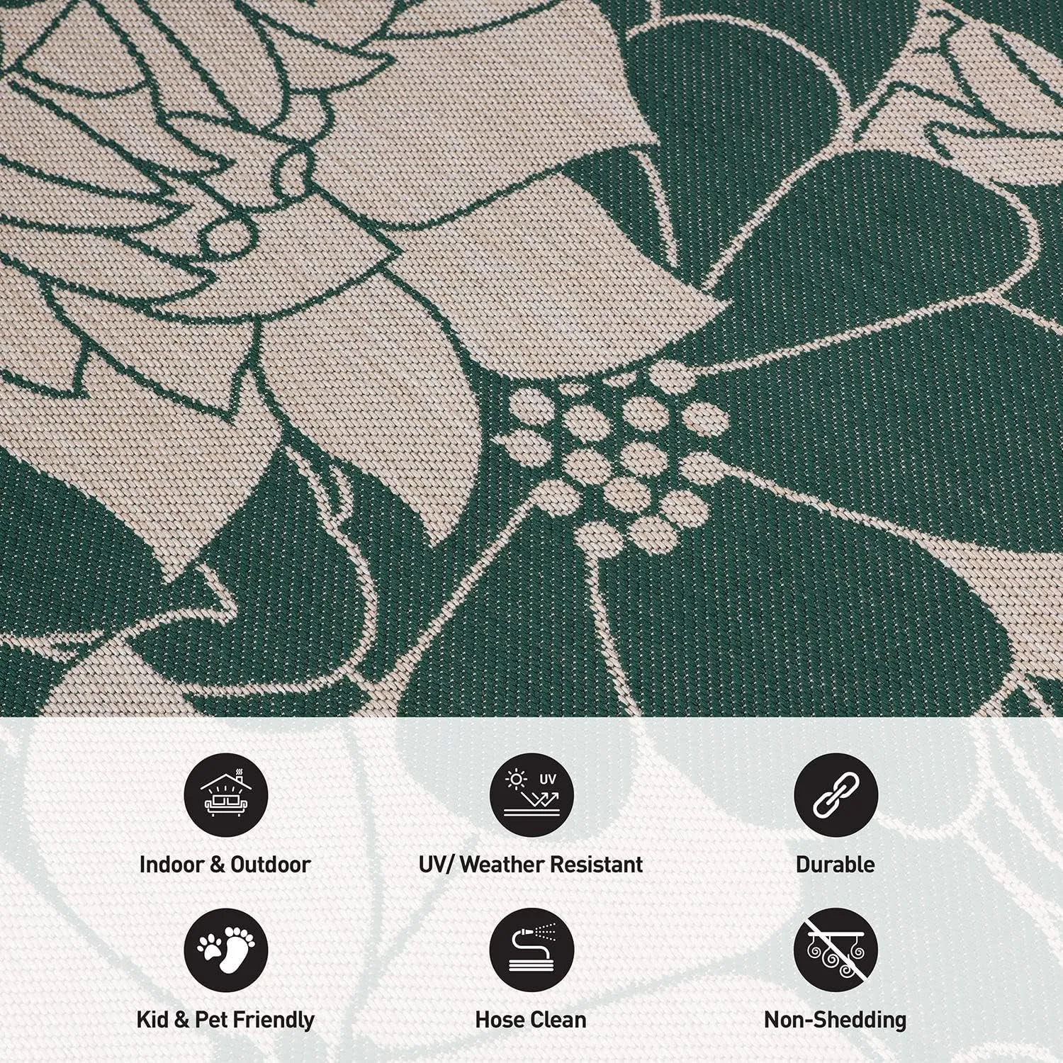 Rugshop Modern Floral Flowers Textured Flat Weave Easy-to-Clean Outdoor Rugs for Deck,Patio,Backyard Indoor/Outdoor Runner Rug 2' x 7' Green