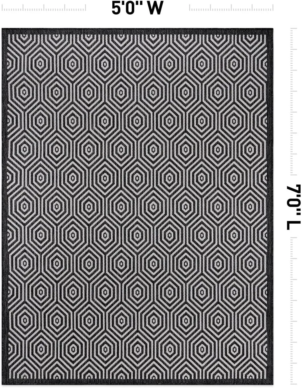 Rugshop Palmaria Modern Geometric Textured Flat Weave Easy Cleaning Outdoor Rugs for Deck,Patio,Backyard Indoor/Outdoor Area Rug 5' x 7' Black
