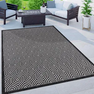 Rugshop Palmaria Modern Geometric Textured Flat Weave Easy Cleaning Outdoor Rugs for Deck,Patio,Backyard Indoor/Outdoor Area Rug 5' x 7' Black