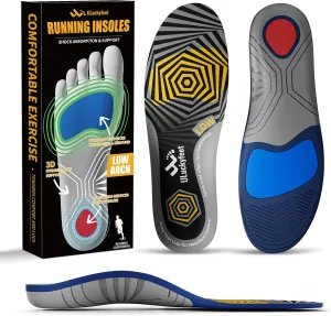 Running Insoles for Men Women & Plantar Fasciitis Relief Shoe Insoles, Extra Shock Absorption Boosts Sports Performance & Arch Support Inserts for Reduce Fatigue -Low Arch Running Shoe Inserts-F