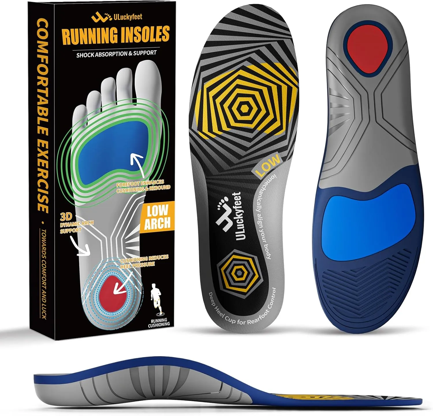Running Insoles for Men Women & Plantar Fasciitis Relief Shoe Insoles, Extra Shock Absorption Boosts Sports Performance & Arch Support Inserts for Reduce Fatigue -Low Arch Running Shoe Inserts-G