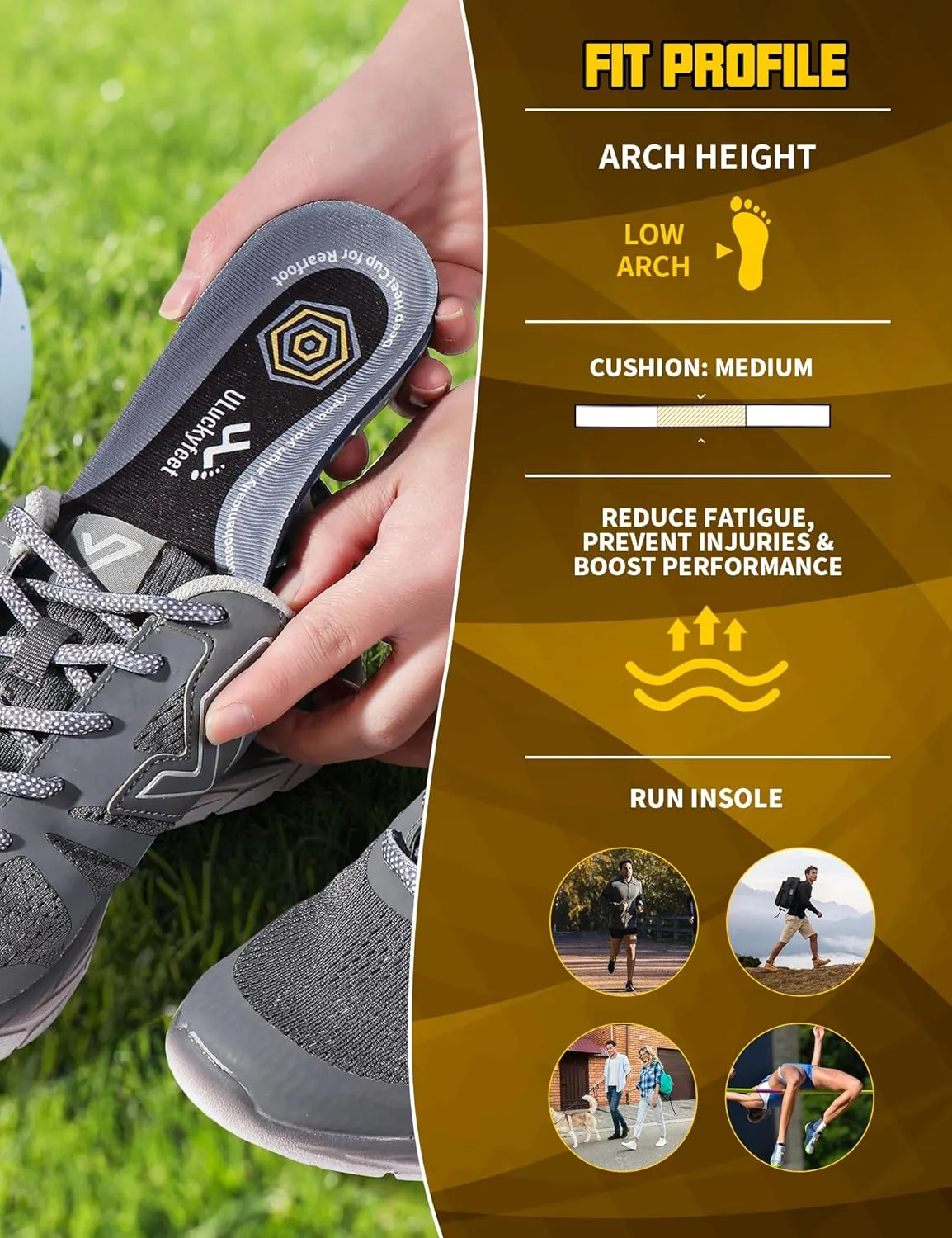 Running Insoles for Men Women & Plantar Fasciitis Relief Shoe Insoles, Extra Shock Absorption Boosts Sports Performance & Arch Support Inserts for Reduce Fatigue -Low Arch Running Shoe Inserts-G