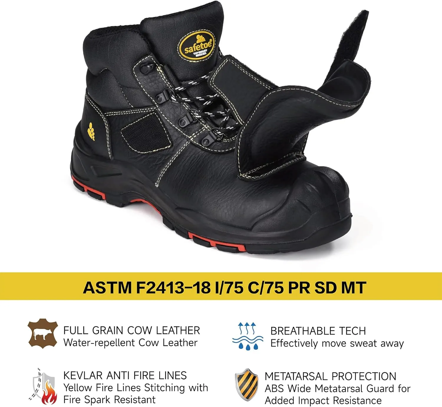SAFETOE Welding Boots for Men Composite Toe Safety Boots with Metatarsal Protection Fire Resistant Welding Boot 300℃ Heat Resistant Welder Working Boots