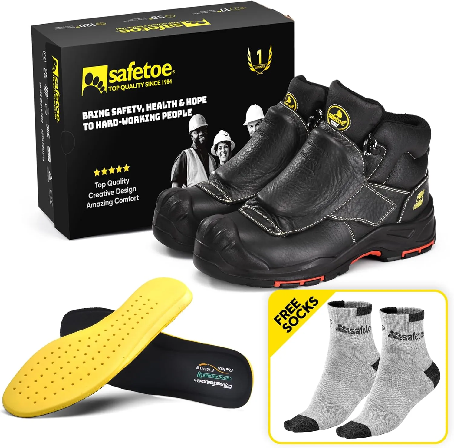 SAFETOE Welding Boots for Men Composite Toe Safety Boots with Metatarsal Protection Fire Resistant Welding Boot 300℃ Heat Resistant Welder Working Boots