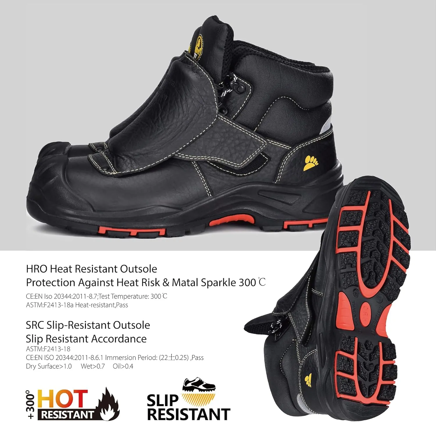 SAFETOE Welding Boots for Men Composite Toe Safety Boots with Metatarsal Protection Fire Resistant Welding Boot 300℃ Heat Resistant Welder Working Boots