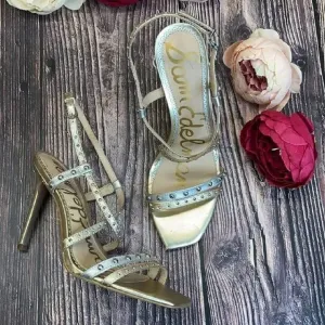 SAM EDELMAN Silver/Gold Leather Lennox Sandal 8M