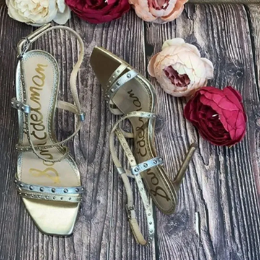 SAM EDELMAN Silver/Gold Leather Lennox Sandal 8M