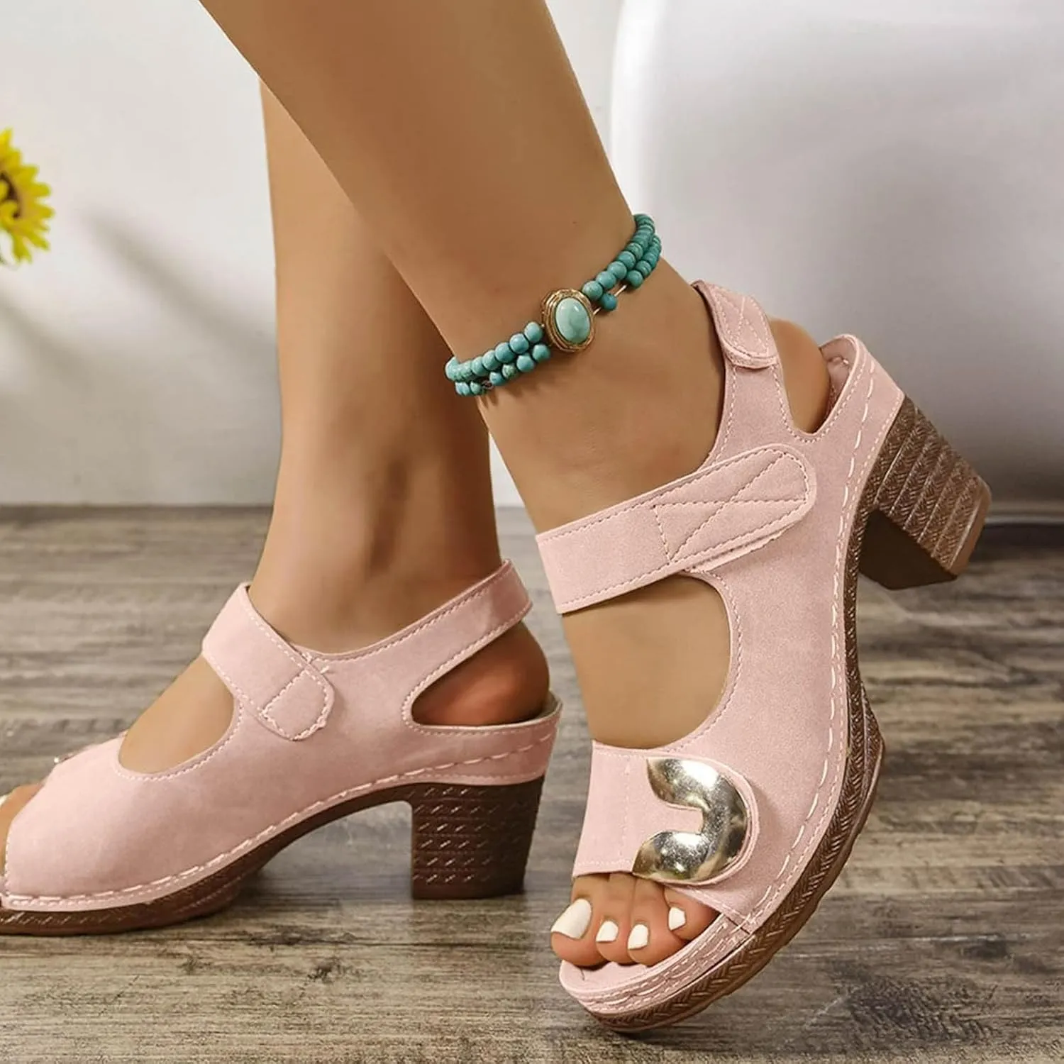 Sandals for Women 2025 Dressy Summer Chunky Heels Sandals Comfortable Orthopedic Walking Platform Sandal Casual Open Toe Slip-On Wedge Heel Dressy Ankle Strap Shoes with Arch Support