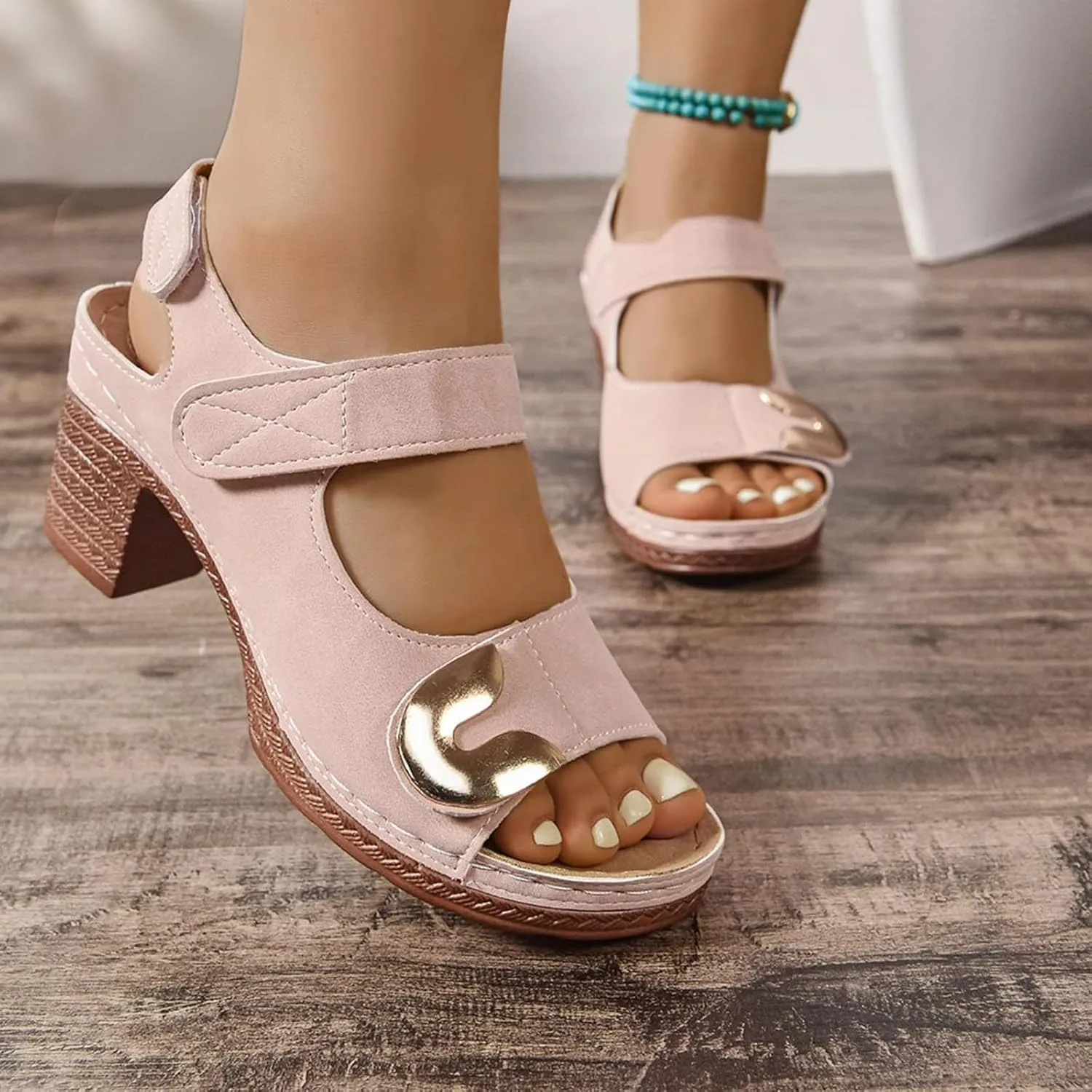 Sandals for Women 2025 Dressy Summer Chunky Heels Sandals Comfortable Orthopedic Walking Platform Sandal Casual Open Toe Slip-On Wedge Heel Dressy Ankle Strap Shoes with Arch Support
