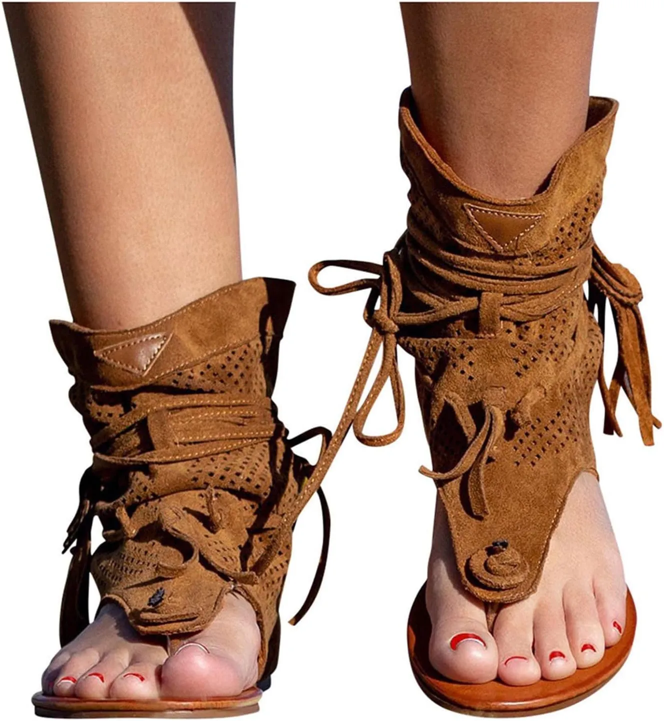 Sandals for Women Dressy Summer Flat Vintage Clip Toe Flip Flops Boho Fringe Tassel Sandals 2023 Bohemian Retro Casual Roman Beach Shoes Boots