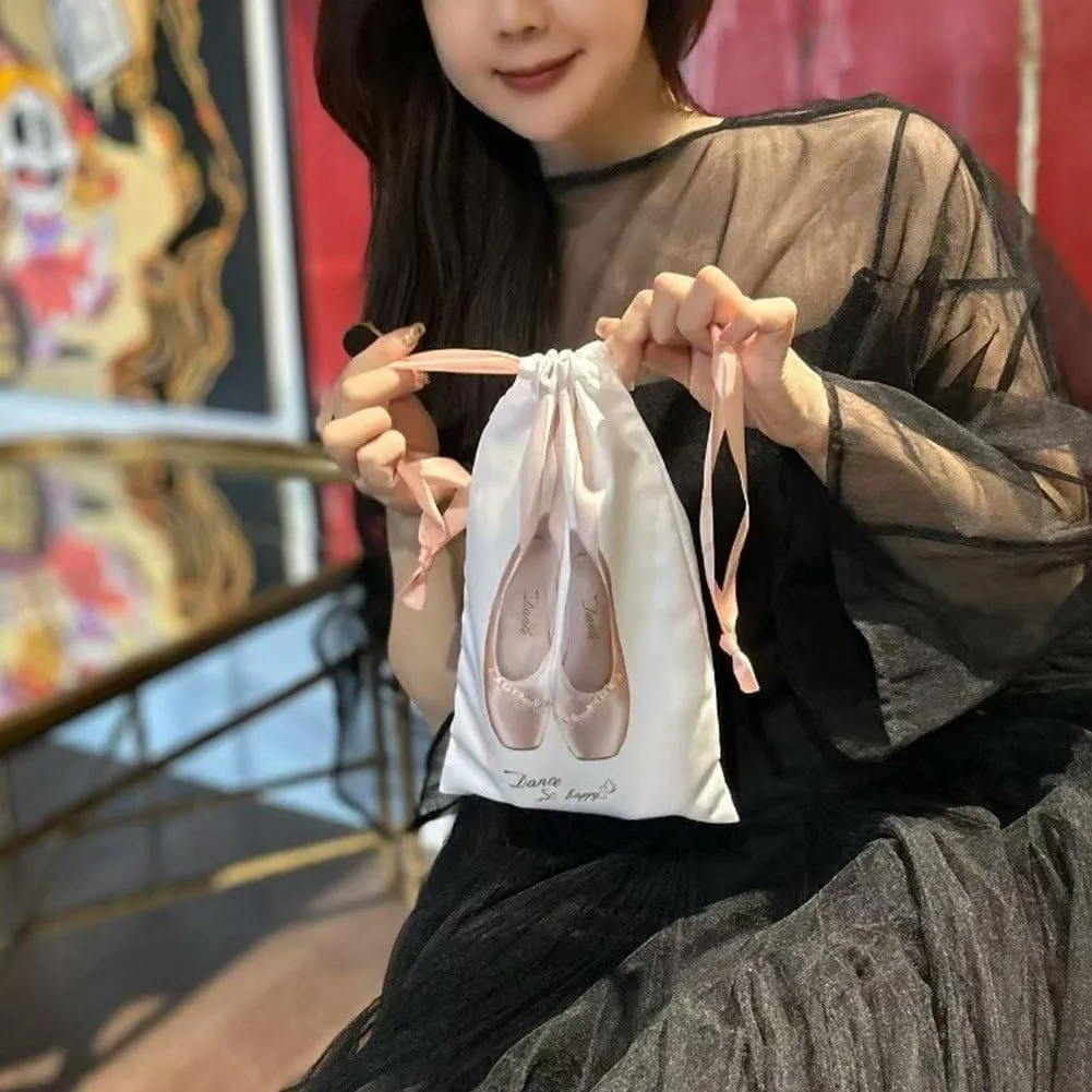Satin Womens Pointe Shoe Bag Portable Drawstring Shoe Bags for Pointe, Ballet, Dance or Small Accessories Multipurpose Drawstring Sack