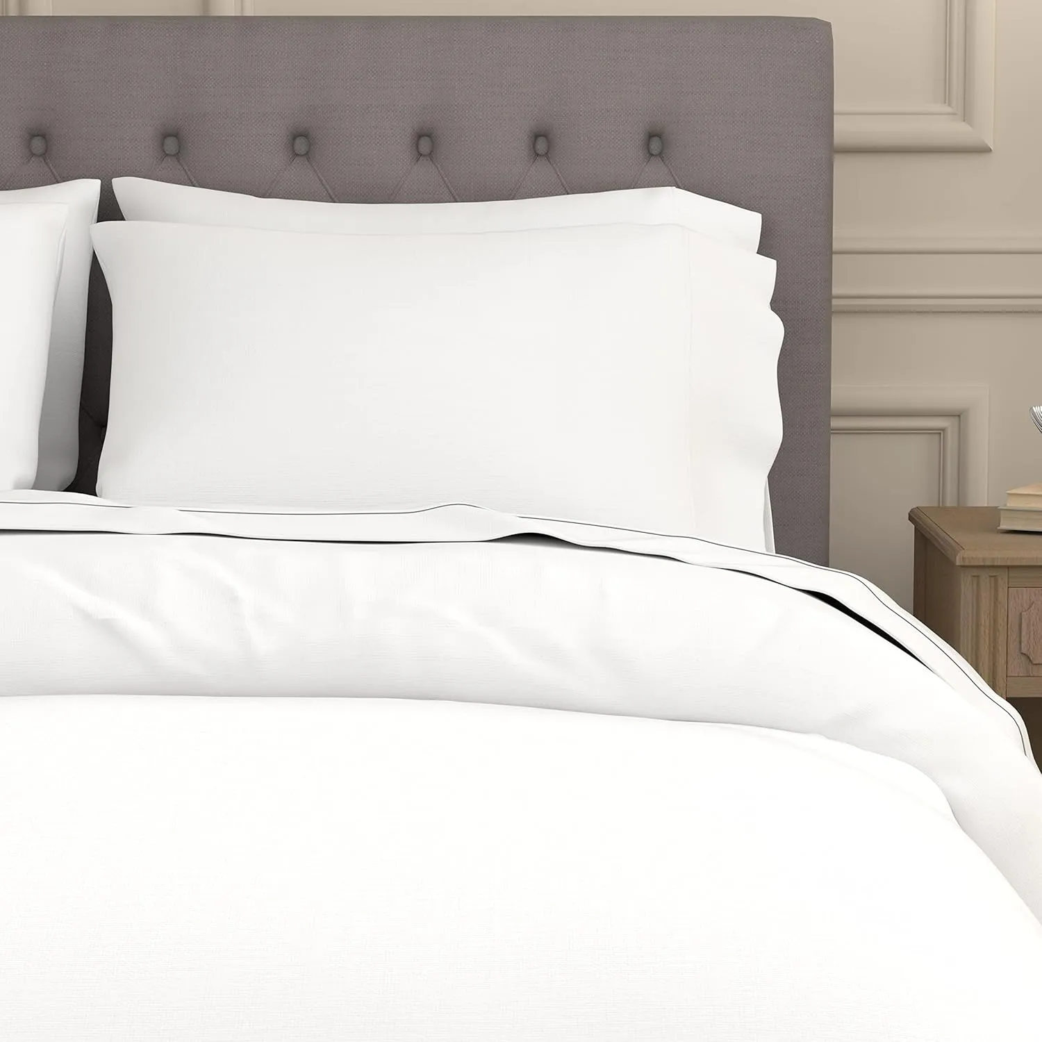 Sealy Clean Comfort 300-Thread Count Cotton Blend Sheets Set with Secure Fit Anchor Bands- Twin Size- White
