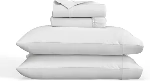 Sealy Clean Comfort 300-Thread Count Cotton Blend Sheets Set with Secure Fit Anchor Bands- Twin Size- White