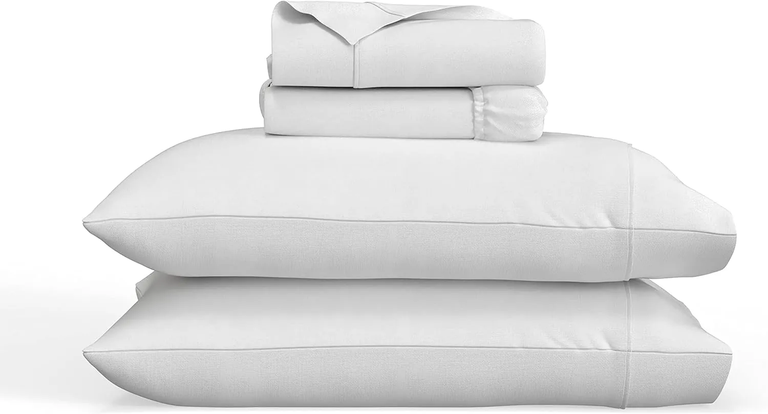 Sealy Clean Comfort 300-Thread Count Cotton Blend Sheets Set with Secure Fit Anchor Bands- Twin Size- White
