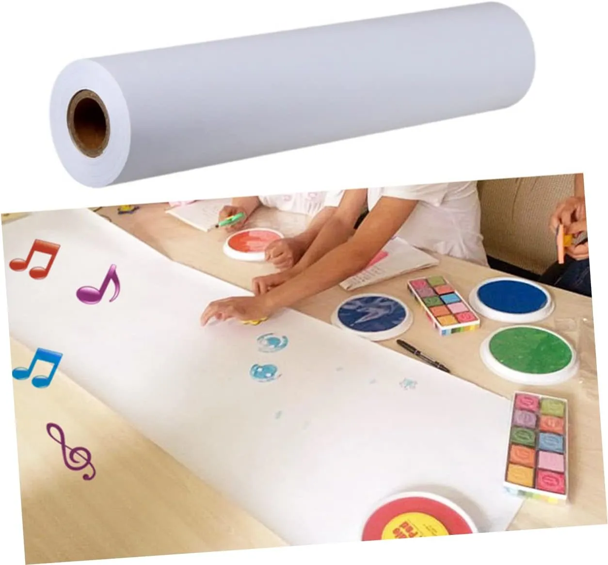 SEWACC 25m White Sketch Paper Roll for Boy Girl Blank Drawing Paper for Art Projects Craft Activities and Watercolor Painting Safe Recycled Easy to Use