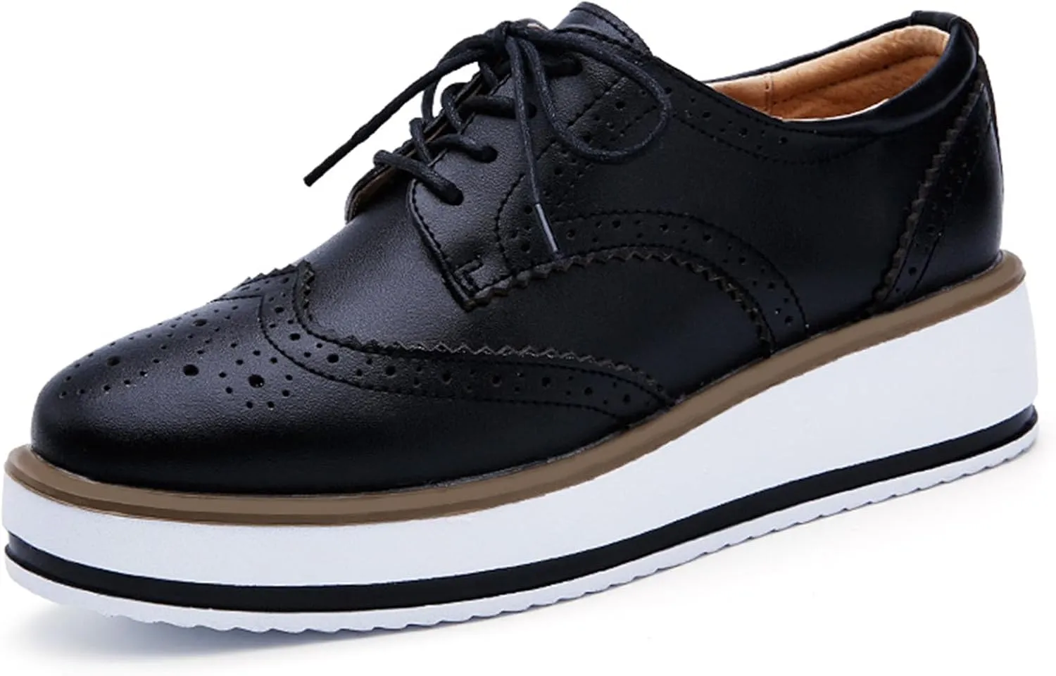 SHEMEE Women's Platform Low Heels Flat Lace Up Wingtip Oxfords Pumps Wedge Vintage Round Toe Brogues Dress Shoes