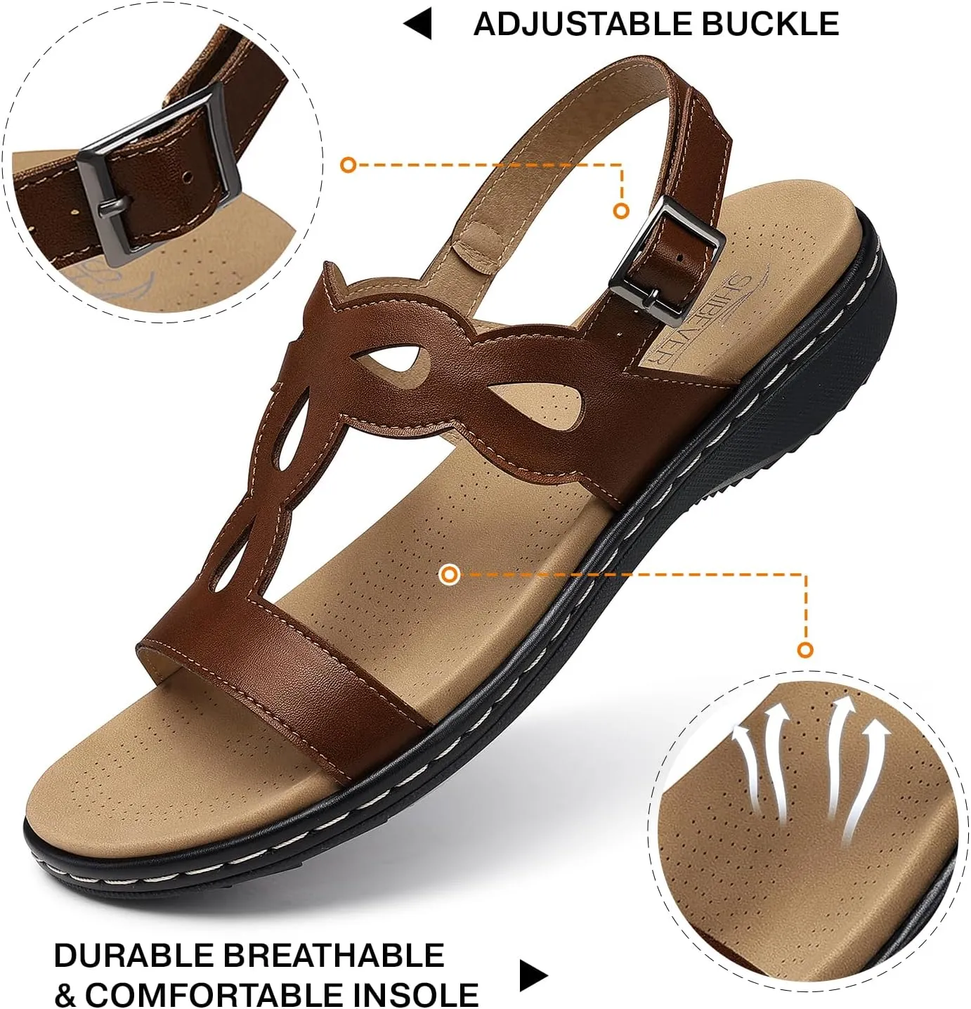 SHIBEVER Flat Sandals for Women Dressy: Comfortable Open Toe Sandal - Summer Comfort Ladies Walking Sandals