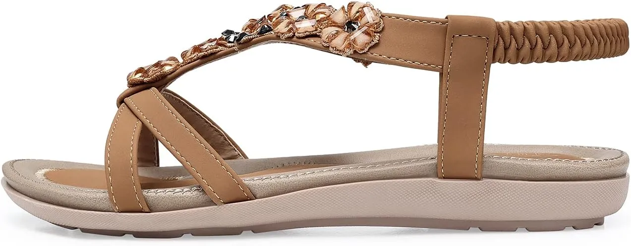 SHIBEVER Flat Sandals for Women Dressy: Summer Comfortable Ankle Strap Womens Sandal