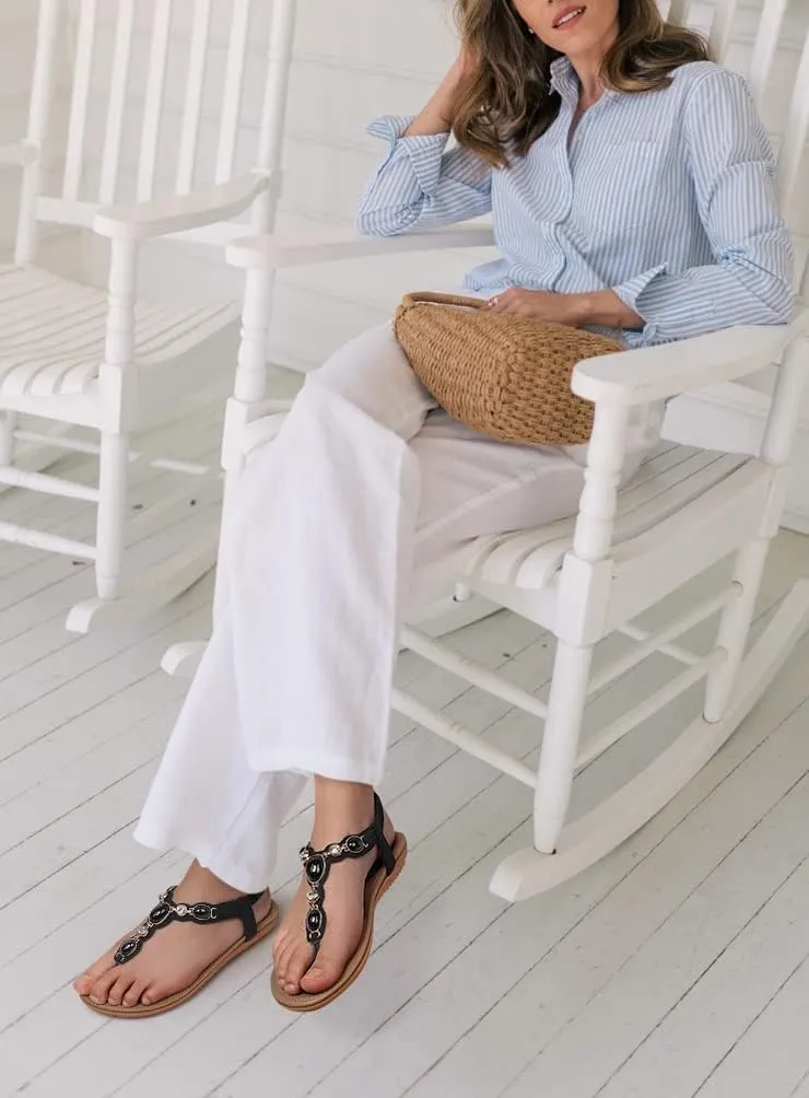 SHIBEVER Flat Sandals for Women Dressy: Summer Comfortable Dress Thong Flats Sandal
