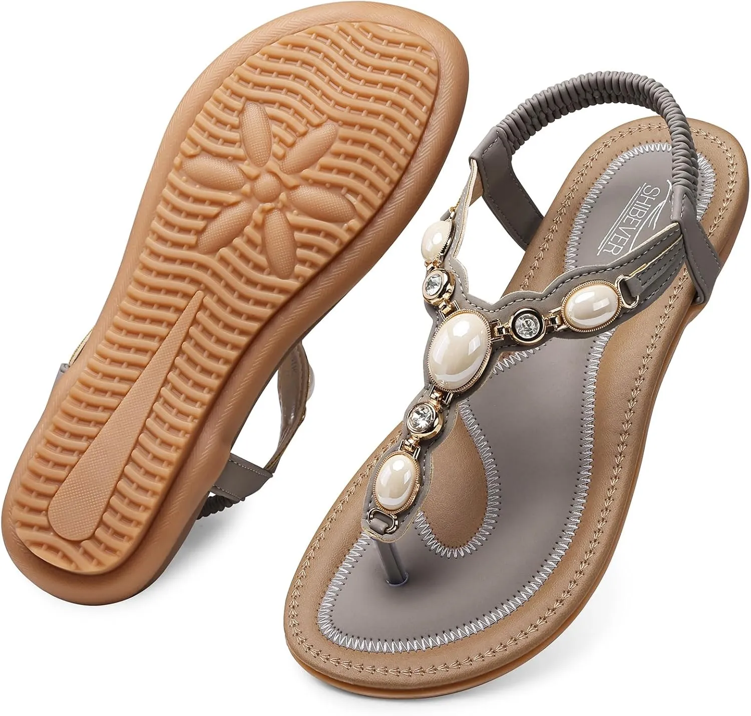 SHIBEVER Flat Sandals for Women Dressy: Summer Comfortable Dress Thong Flats Sandal