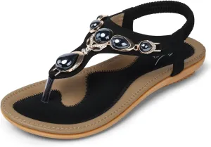 SHIBEVER Flat Sandals for Women Dressy: Summer Comfortable Dress Thong Flats Sandal