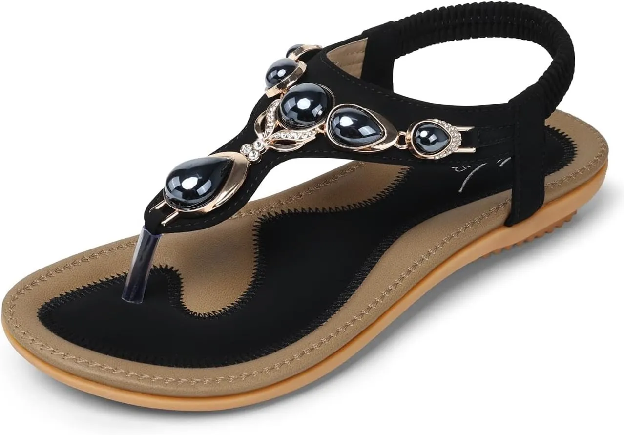 SHIBEVER Flat Sandals for Women Dressy: Summer Comfortable Dress Thong Flats Sandal