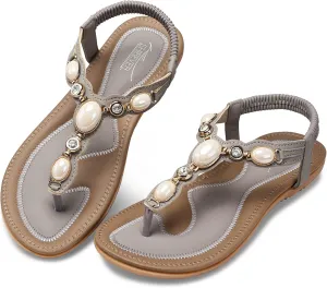 SHIBEVER Flat Sandals for Women Dressy: Summer Comfortable Dress Thong Flats Sandal